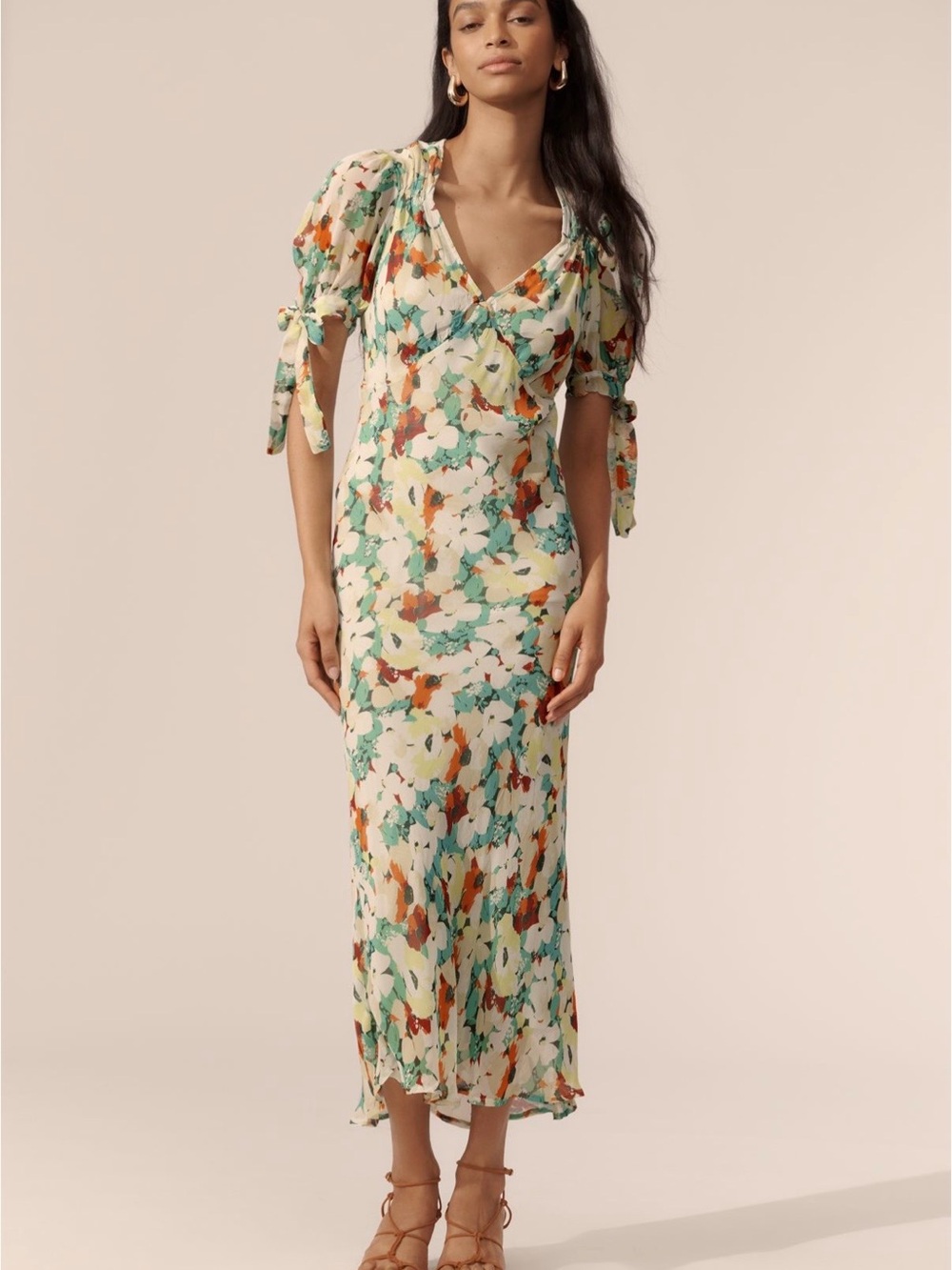 NWT Anthropology Floral Tie-Sleeve Midi Dress